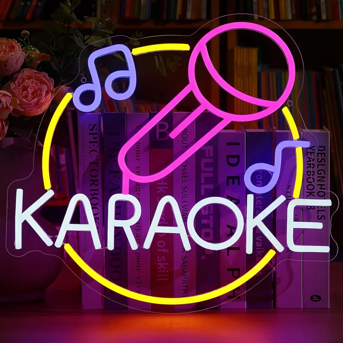 Karaoke Neon Signs for Wall Decor,Handmade LED Bar Neon Signs for Man Cave Game Room Music Bar Pub Karaoke Party Birthday Gifts
