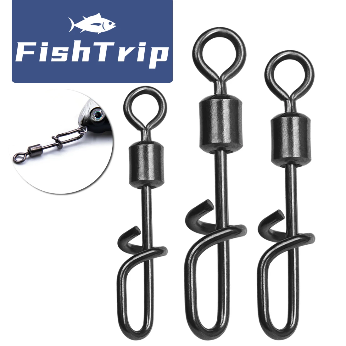 FishTrip Fishing Swivel Snap T- Shape Snap Barrel Swivel Stainless Steel Fishing Lure& Ring Connector Accessories Fishing Buckle
