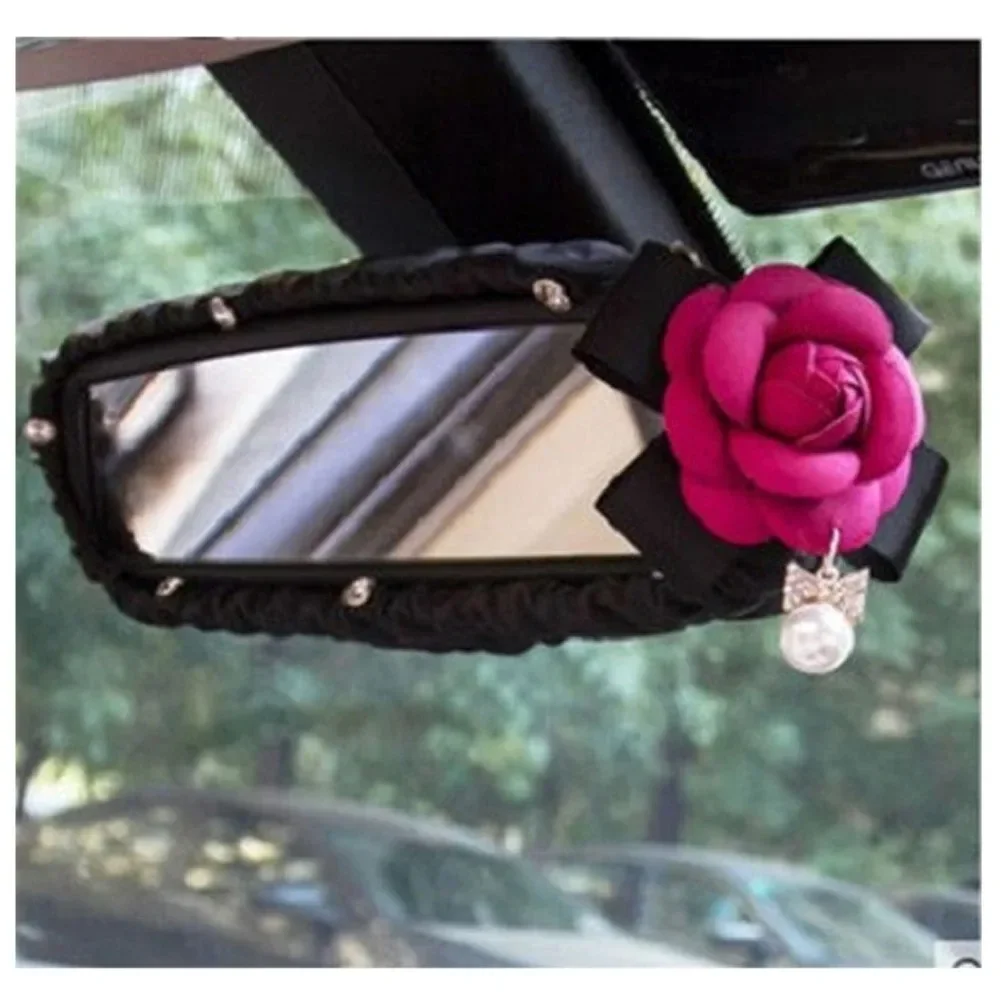 Car Seat Belt Cover Handbrake Grip Shifter Cover Set Rhinestone With flowers Auto Interior Styling Accessories for Women Girl