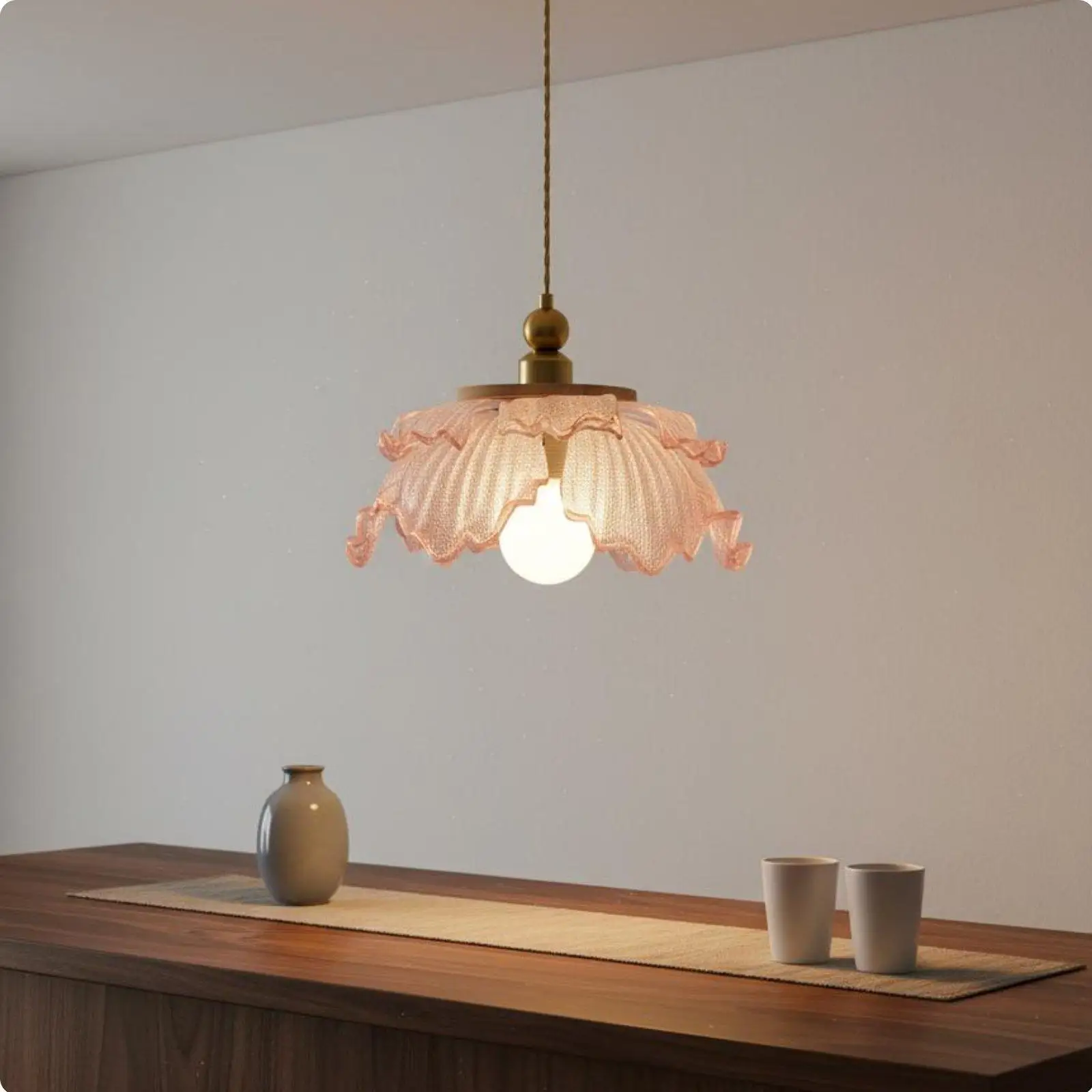Minimalist Nordic Hanging Ceiling Lamp with Textured Glass Shade and Three Color Modes for Room Lighting