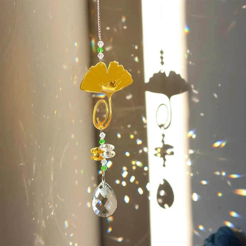 Suncatcher Sunflower Clover Ginkgo Biloba Window Hanging Catcher Crystal Faceted Prism Rainbow