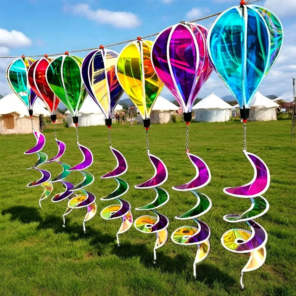 Plastic Hot Air Balloon Spinner 40cm Balloon Rainbow Colors Rotating Sequins Pinwheels Multistyles
