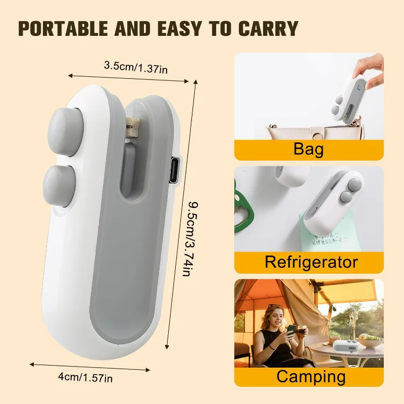 Mini Bag Sealer,2 in 1 Usb Rechargeable Chip Bag Sealer Heat Seal,Snack Bag Sealer,Upgrade Portable Handheld Rechargeable Vacuum