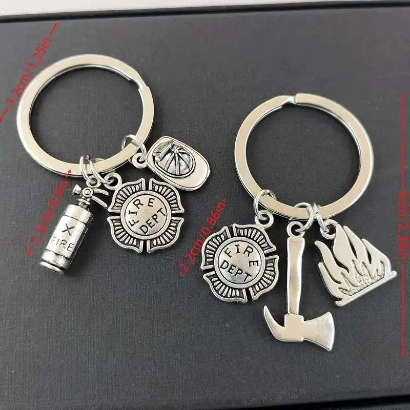 1pc Creative And Novel Fire Extinguisher Badge Firefighter Axe Keychain For Men, Fashion Pendant For Men