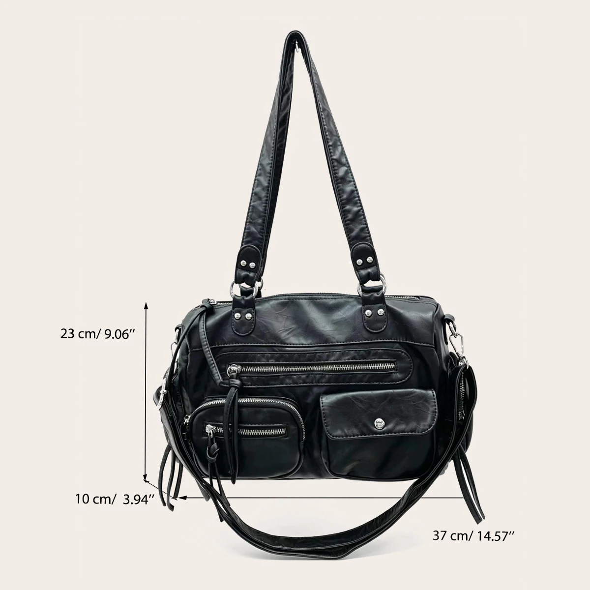 SC Y2K Hot Girl Single Shoulder Crossbody Bag Vintage Washed Leather Motorcycle Bag Large Capacity Multi Pocket Bag High Quality