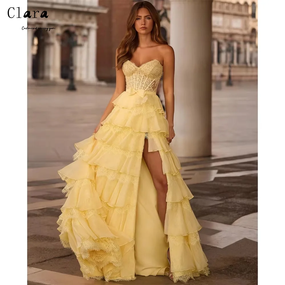 

Клара на заказ желтый боковой разрез трапециевидной формы с открытой спиной элегантные вечерние платья для женщин роскошное женское элегантное вечернее платье роскошное