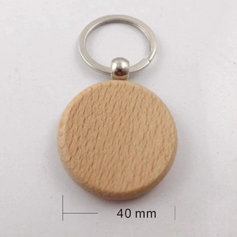 Hot-A39R-50Pcs Blank Round Wooden Key Chain Diy Wood Keychains Key Tags Can Engrave Diy Gifts