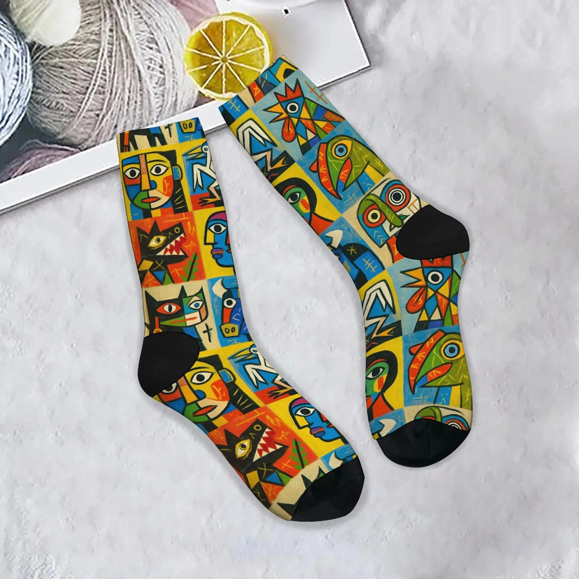 Abstract Painting Novelty Funny Socks Retro Style Street Fashion Men's Socks Comfortable Breathable Outdoor Casual Sports Socks