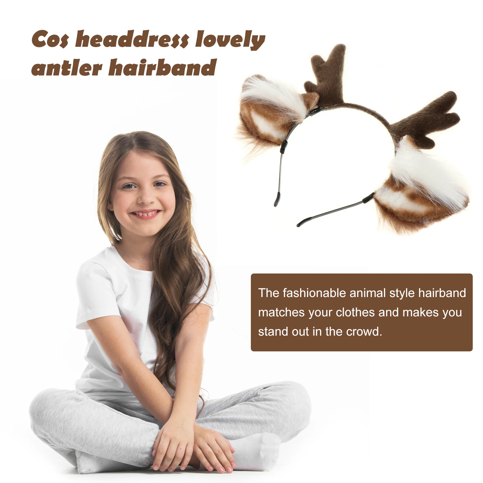 

Deer Antler Headband Fashionable Animal Hairband for Women Girls Party Headdress Halloween Christmas Cosplay Accessories Elastic