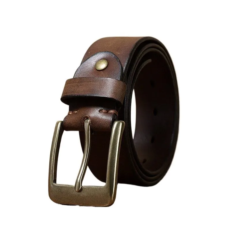 A cowskin cut handcrafted pure copper pin men's belt casual for young people