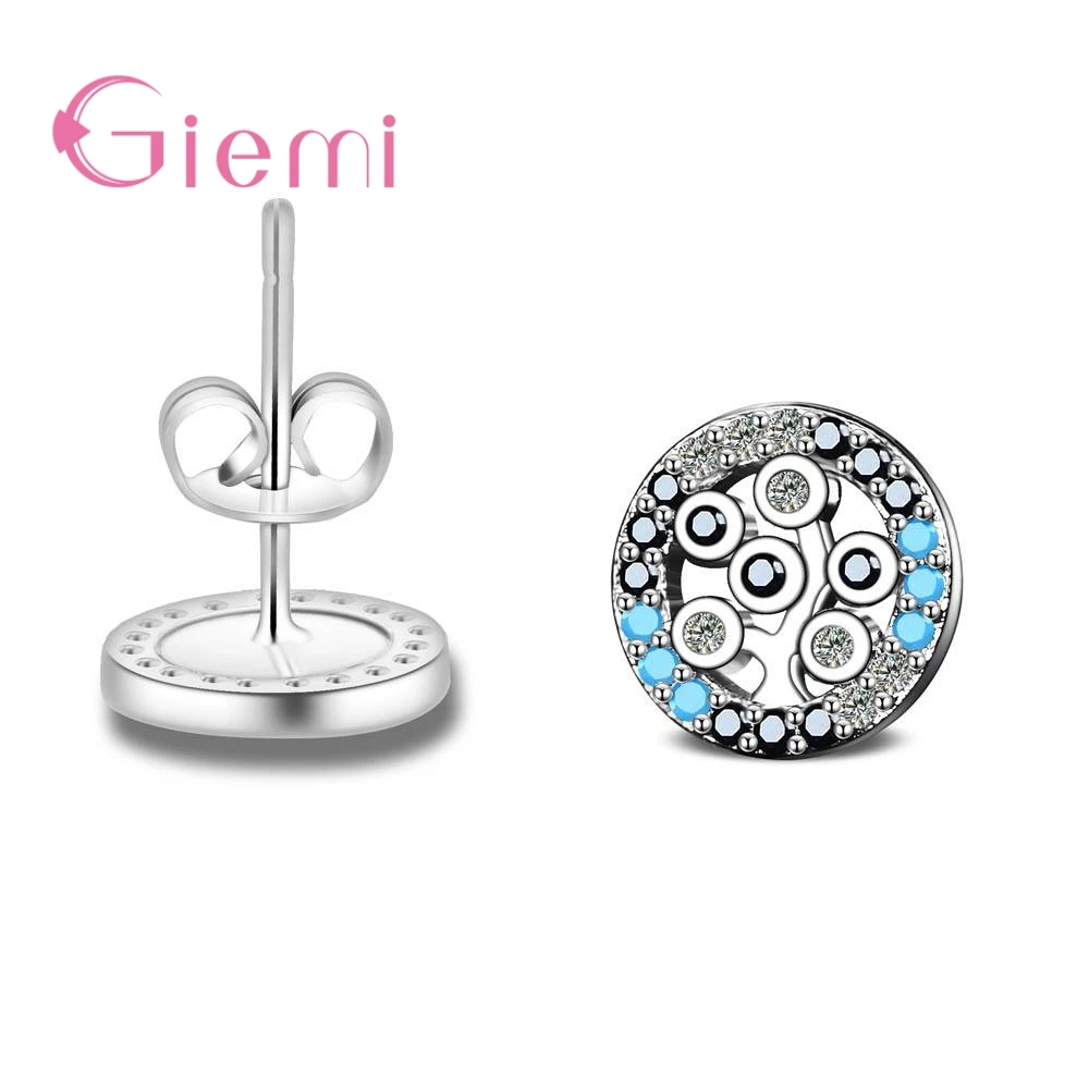 New Arrival Real 925 Sterling Silver Special Round Tree Shape Design Stud Earrings Good Cubic Zirconia Crystal For Women