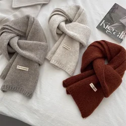 Korean Version Solid Color Versatile Knitted Scarf Women Winter Warm Comfortable White Student Couple Wool Scarf Fashion