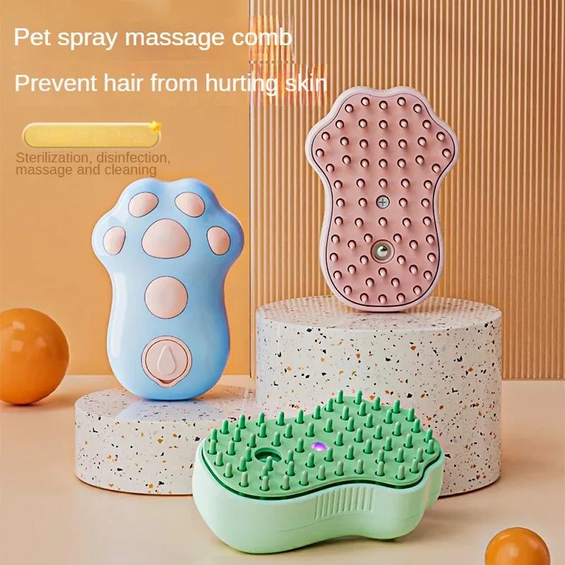 Water Spray Cat Comb Steamy Brush Dog Massage Comb Built-in Electric Silicone Pet Hair Removal Grooming Brush Cat Accessories