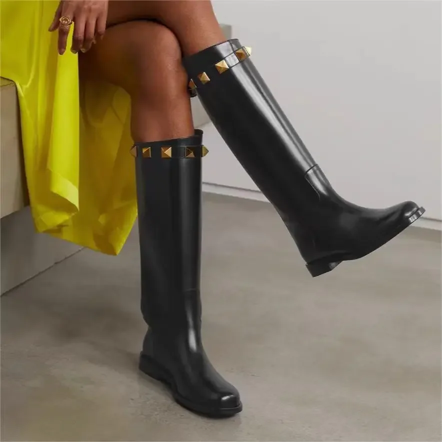 

Cross Border Hot Selling European and American Style Fashion Metal Rivets Runway Knight Boots Fashion Women's Boots