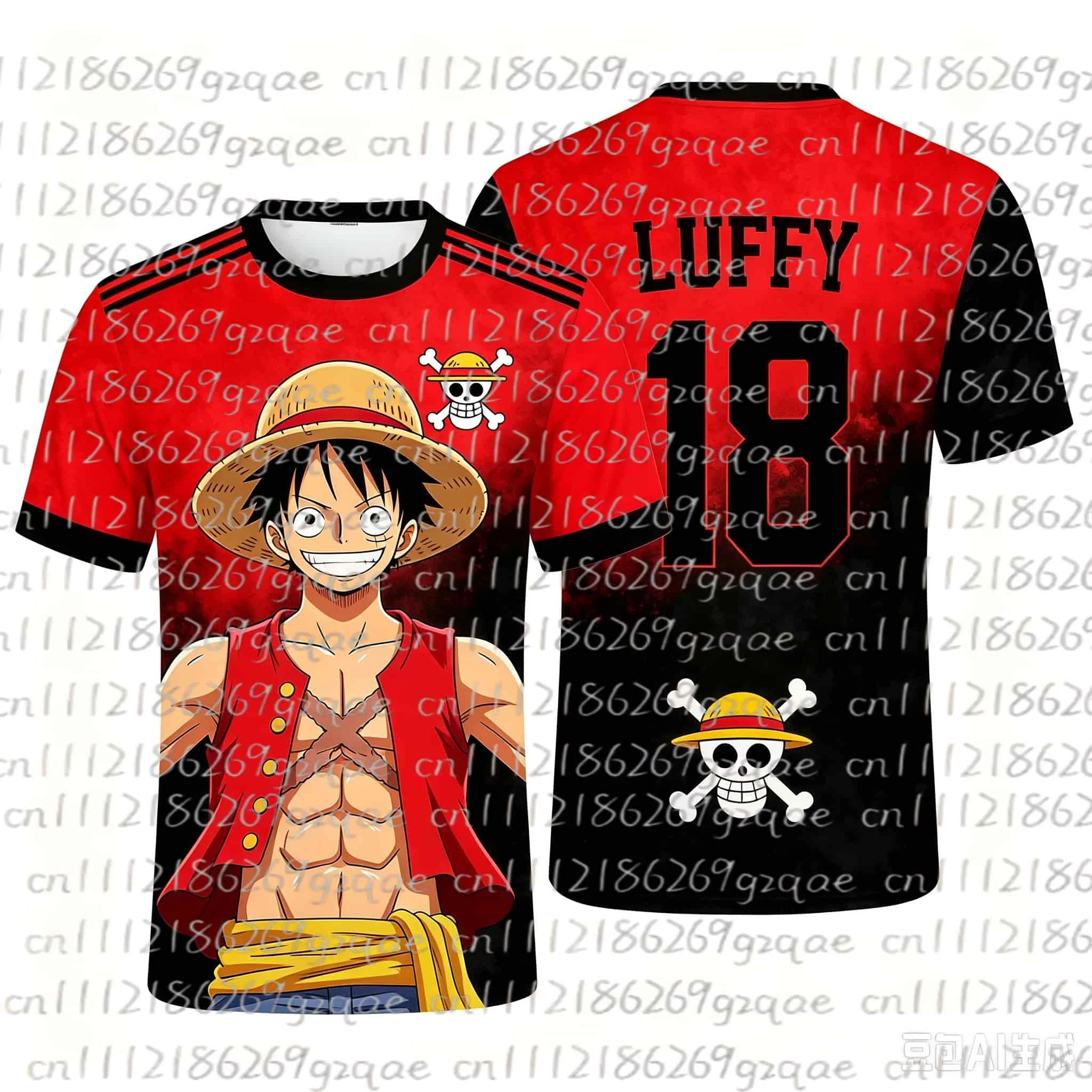 Camiseta de Fútbol con Estampado 3D de Luffy del Anime One Piece, Transpirable, de Secado Rápido, Manga Corta, para Todas las Edades