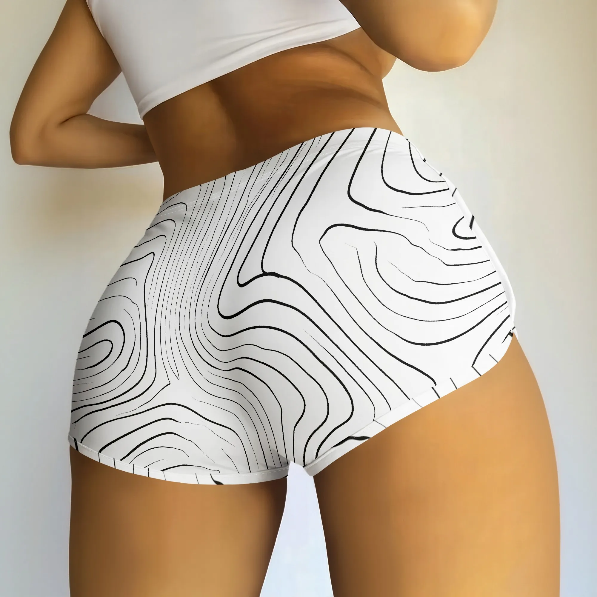 Abstract Line Print Shorts, Black White Pattern Bottoms, Artistic Graphic Hot Pants, Summer Beach Wear for Women, S-2XL