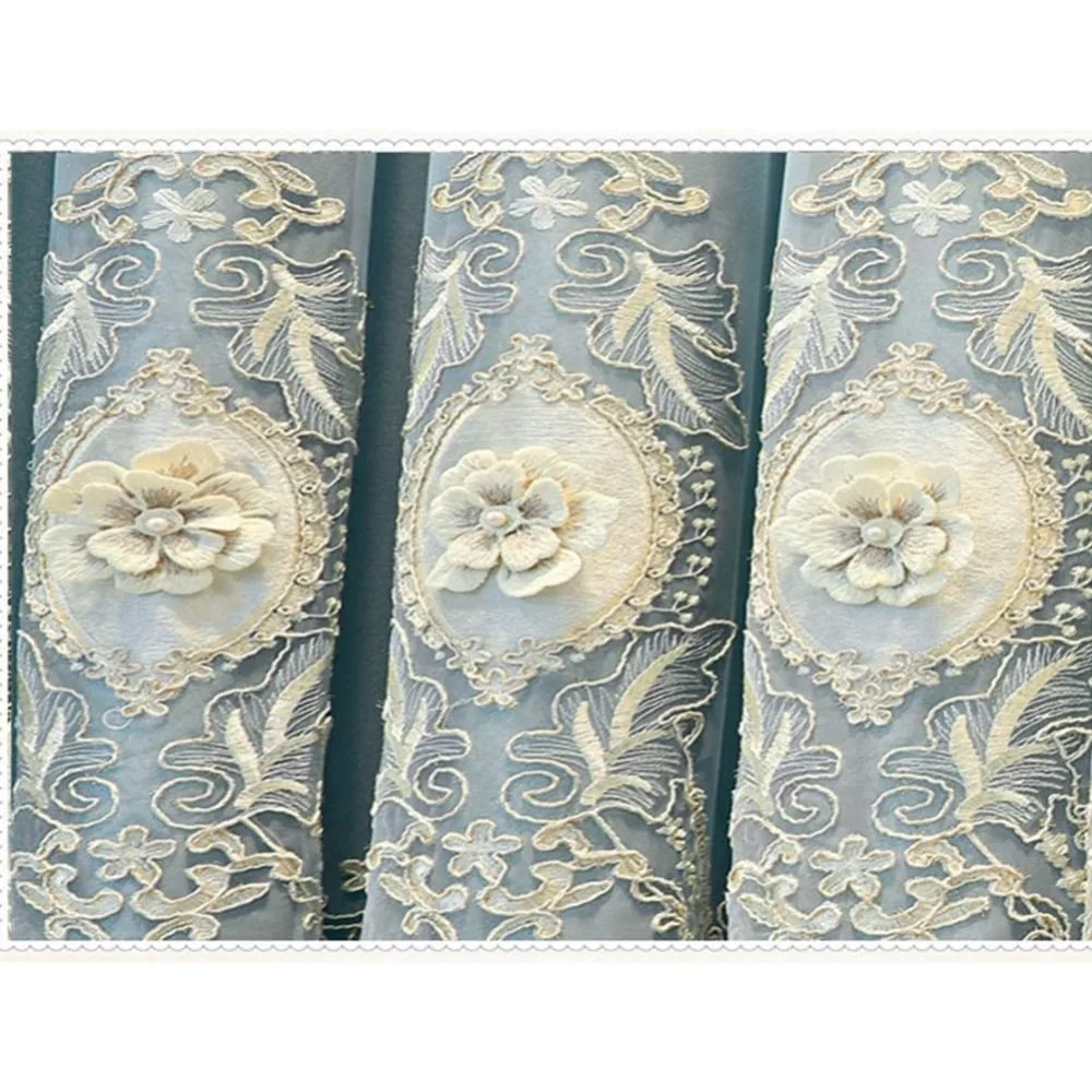 ستائر التعتيم المعزولة الحرارية الموفرة للطاقة مع تطريز الدانتيل لشرفة غرفة نوم الفتاة