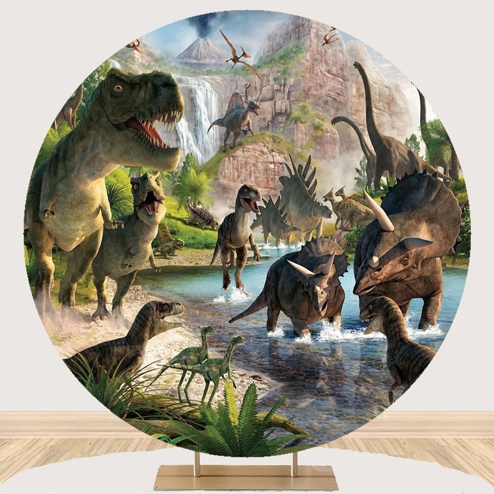 

Mocsicka Jurassic World Birthday Party Photography Round Background Tropical Rainforest Dinosaur Backdrop Newborn Boy Photocall