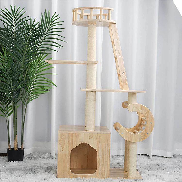 

Modern Luxury Eco-friendly Cat Toy Wooden House Cat Tree & Scratcher