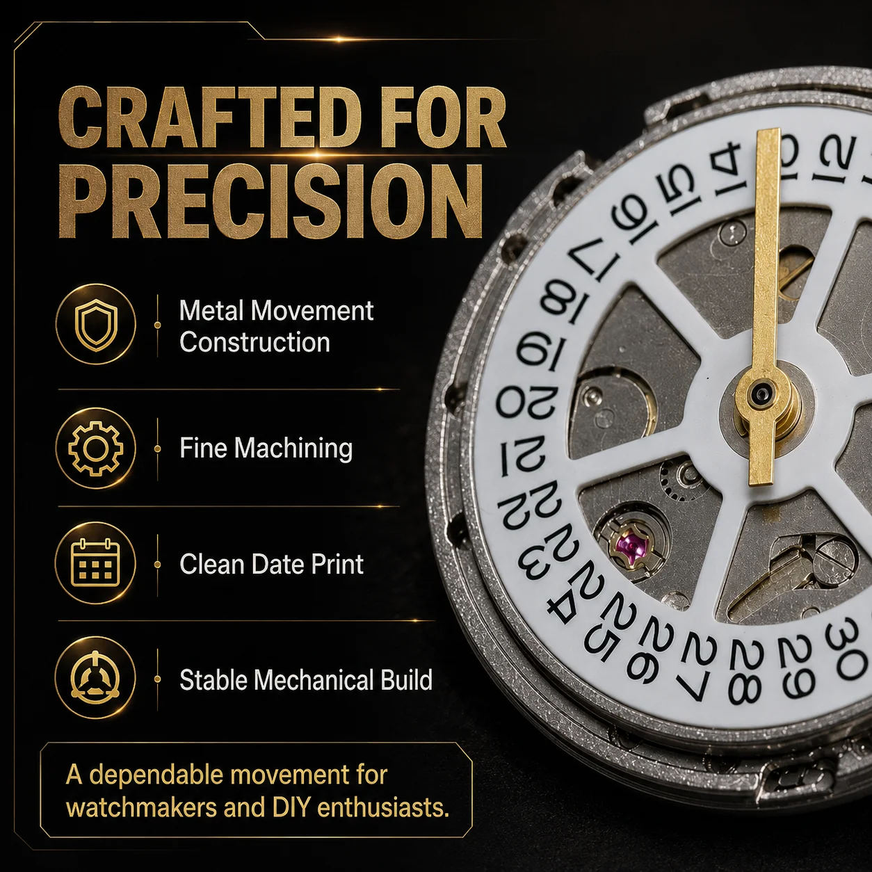 Metal 3 Stitches 8205 Watch Movement Automatic Machinery Single Calendar Fit 2813 Replace Repair Part