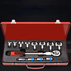 Professional Ratcheting Wrench Set with Expandable Design and Hexagonal Socket for Mechanical Repairs