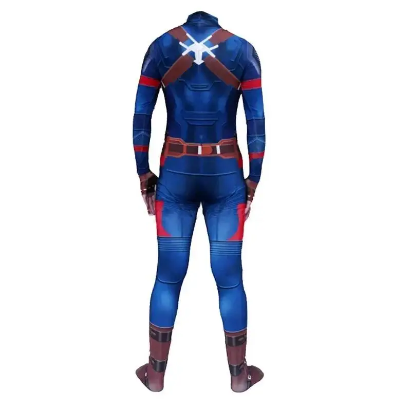 Captain America Cosplay Costume Jumpsuit Superhero Party Halloween Captain Bodysuit Zentai Suit for Audlt boys Asian Size