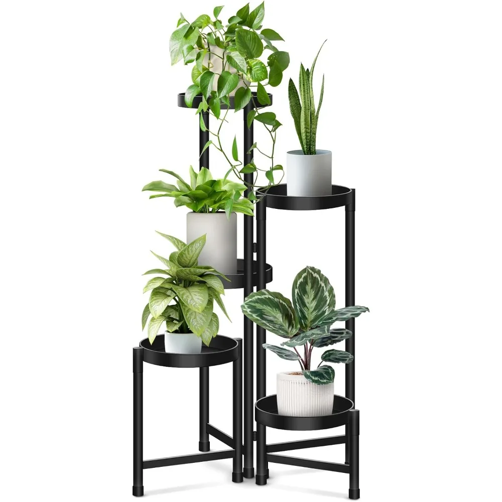 

Metal Plant Stands for Indoor: 5 Tier Foldable Corner Flower Stands Shelf Plants Holder Display for Patio Garden Living Room