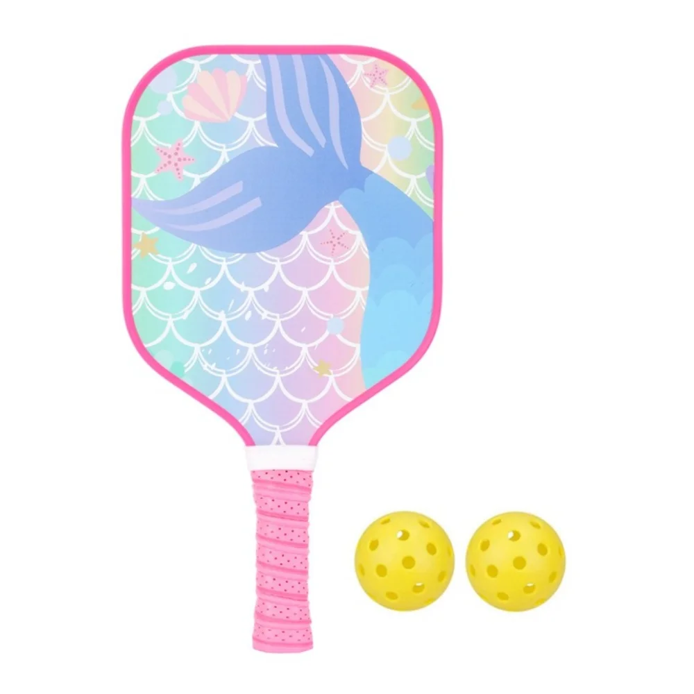 Mermaid Cat Pickleball Paddle with 2 Pickleballs Honeycomb Core Pickleball Paddle Set Cartoon Lightweight Sports Paddle