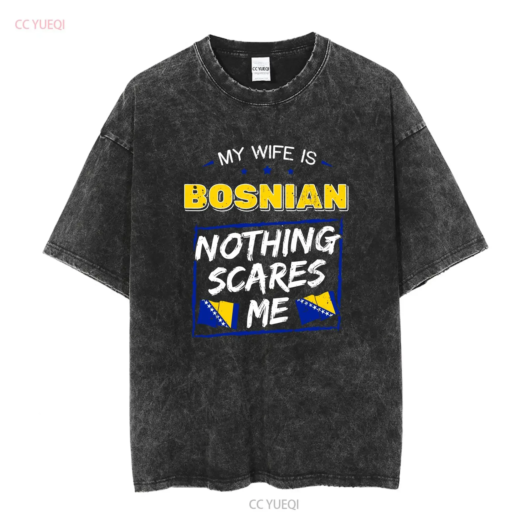 My Wife Is Bosnian Nothing Scares Me T Shirt Flag Of Bosnia And Herzegovina Anniversary For Husband Marriage vintage Washed
