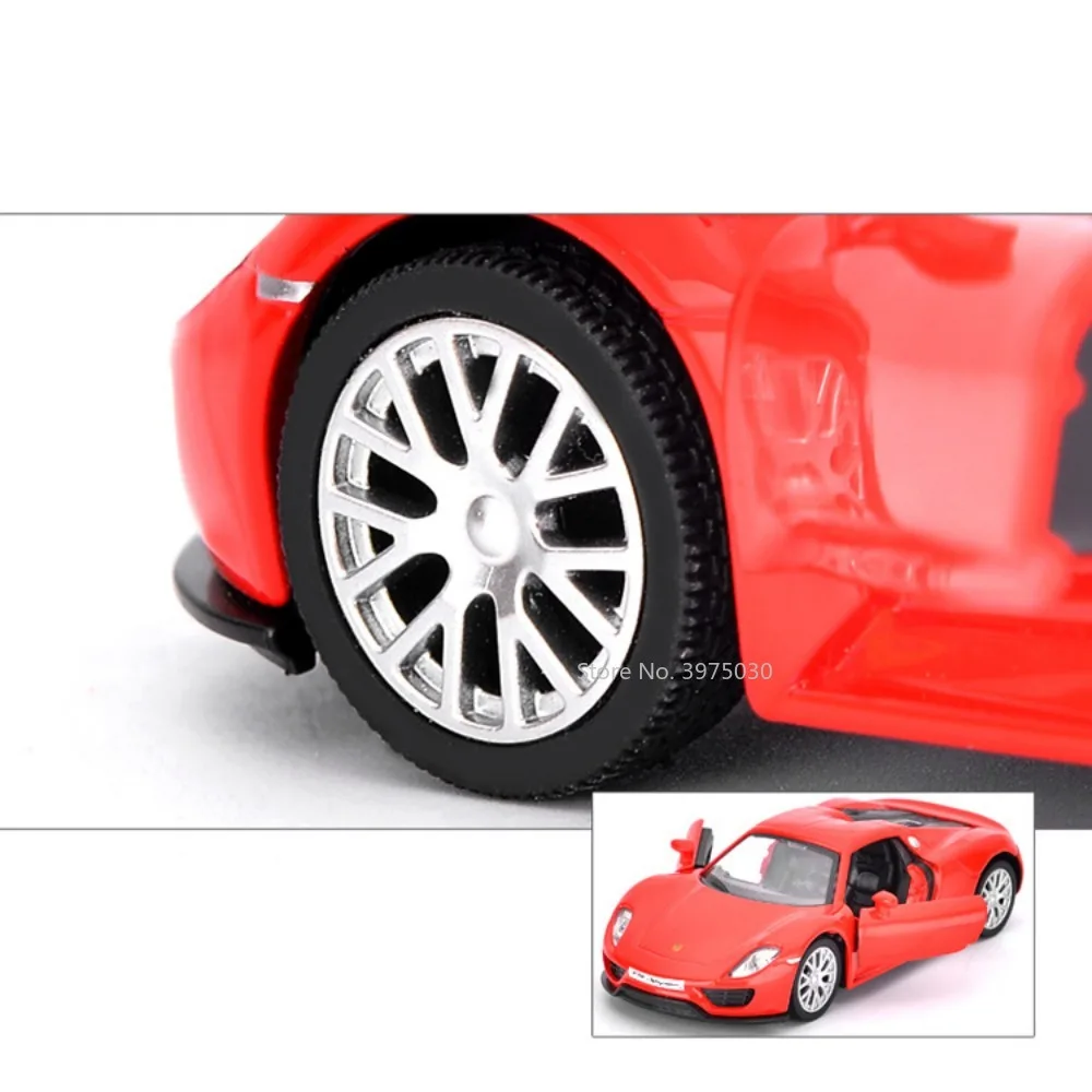 Modèle de voiture de sport en alliage moulé sous pression pour garçons, Porsche 918, véhicules de simulation avec nervures, collection de jouets, cadeaux, échelle 1:36