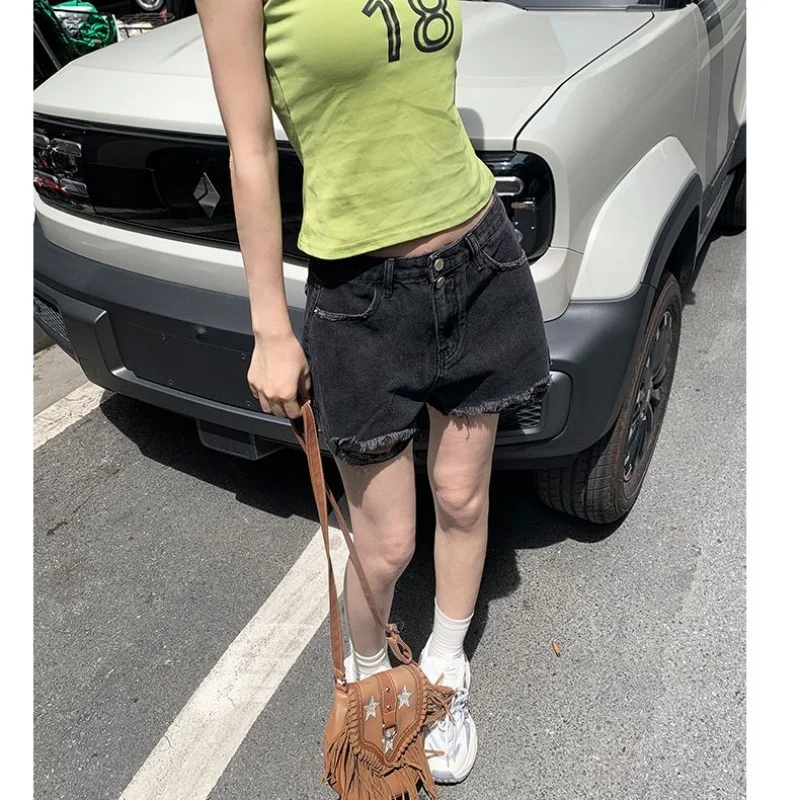 

Summer American-Style Spicy Girl Style Women's Denim Shorts with High-Waist Design Ripped Hole Jean Shorts Casual Hot Pants New