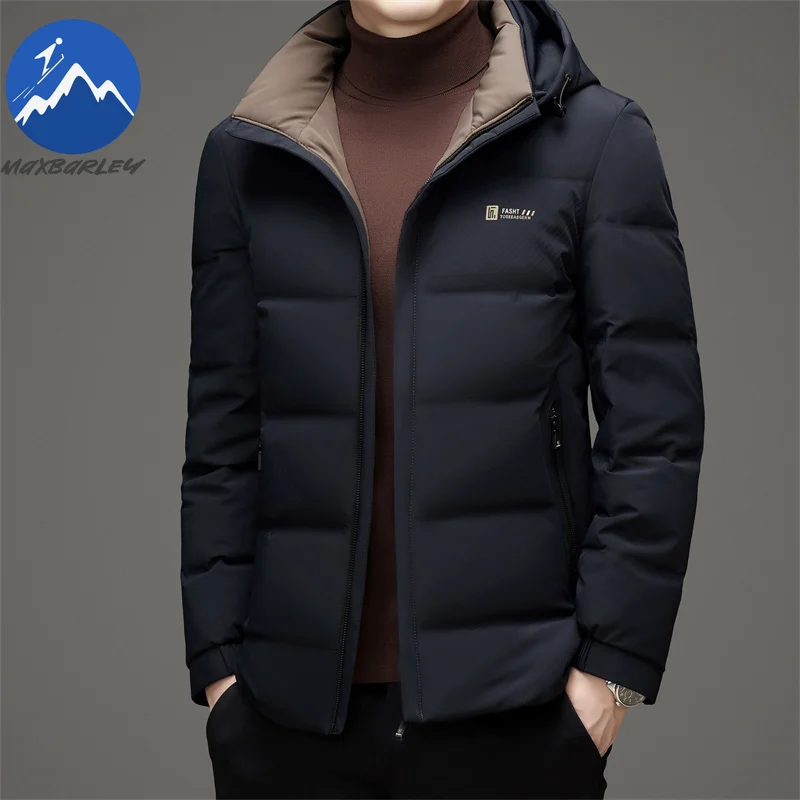 Maxbarley Men Down Jacket New Hooded Outdoor Sports Warm Lightweight Puffer Jacket Casual Travel Thicken Windproof Winter Coat
