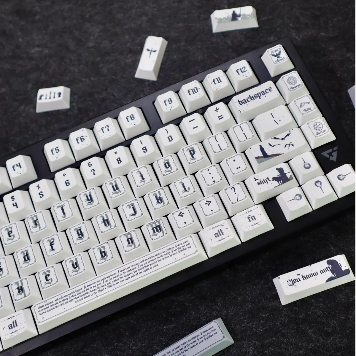 Retro Gothic Font Ice and Fire Keycaps  PBT Cherry Profile Black and White keys caps customized mechanical keyboard MX switch