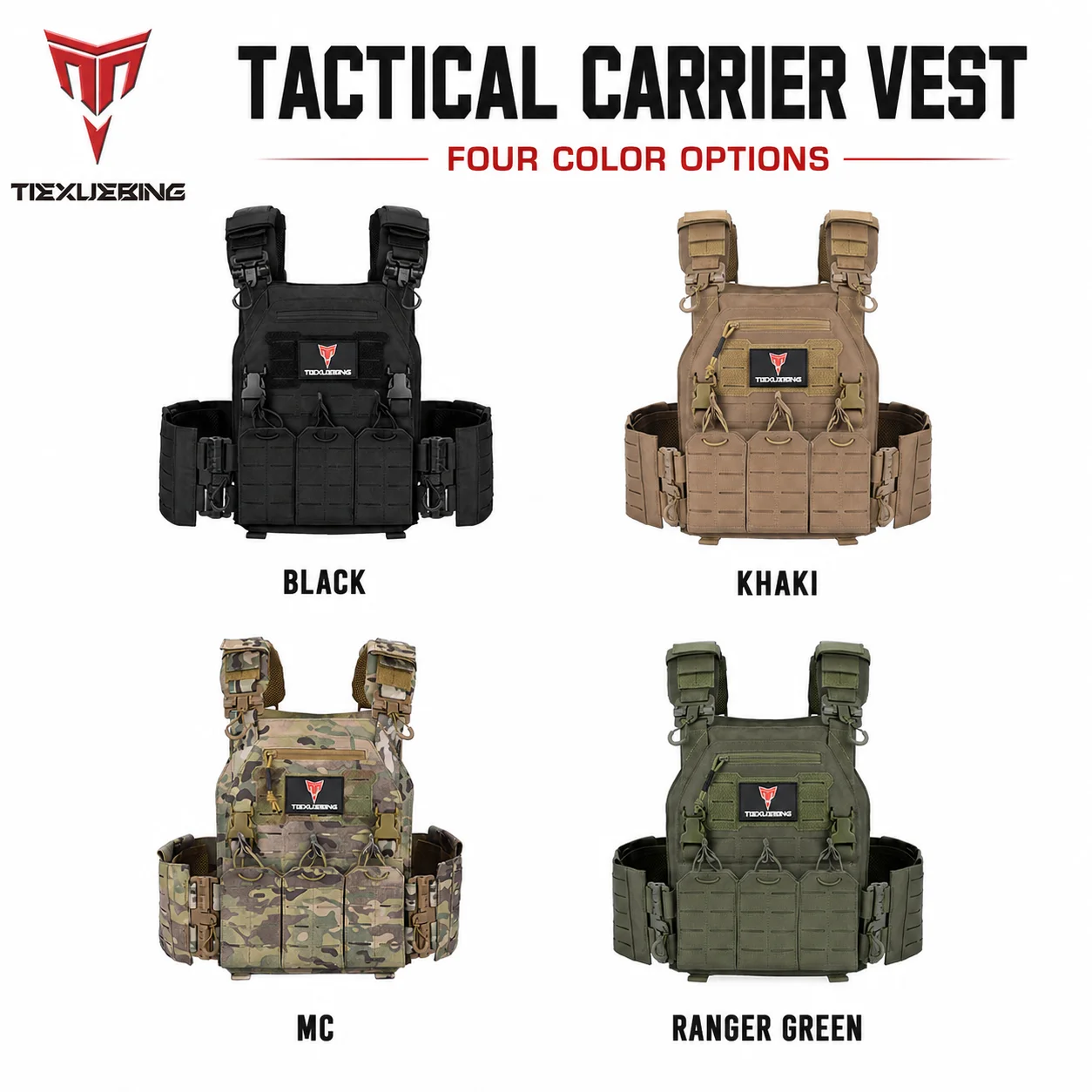 Tactical Laser Cut Carrier Vest Modular Detachable Panel Triple Pouch Adjustable Fit for Airsoft Hunting Training Gear