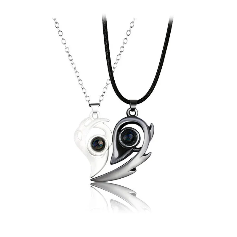 Good Simple Quality Couple Pendant Necklace Electrocardiogram,Magnetic Heart,Pendant Splicing Necklace Valentine\'s Day Gift