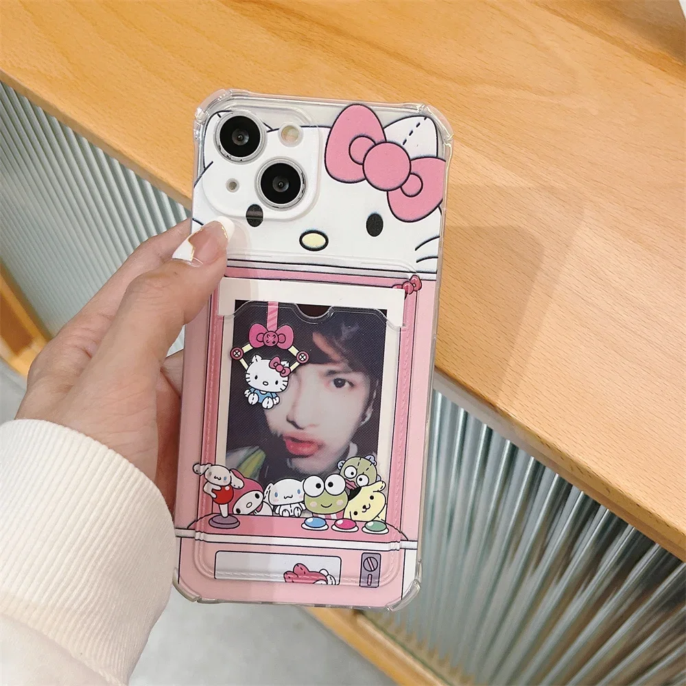 Cute Cartoon Anime Role Hello Kitty Phone Case for IPhone 7 8 Plus 11 12 13 14 Pro Max X XR XS Soft Tpu Wallet Cover Card Holder