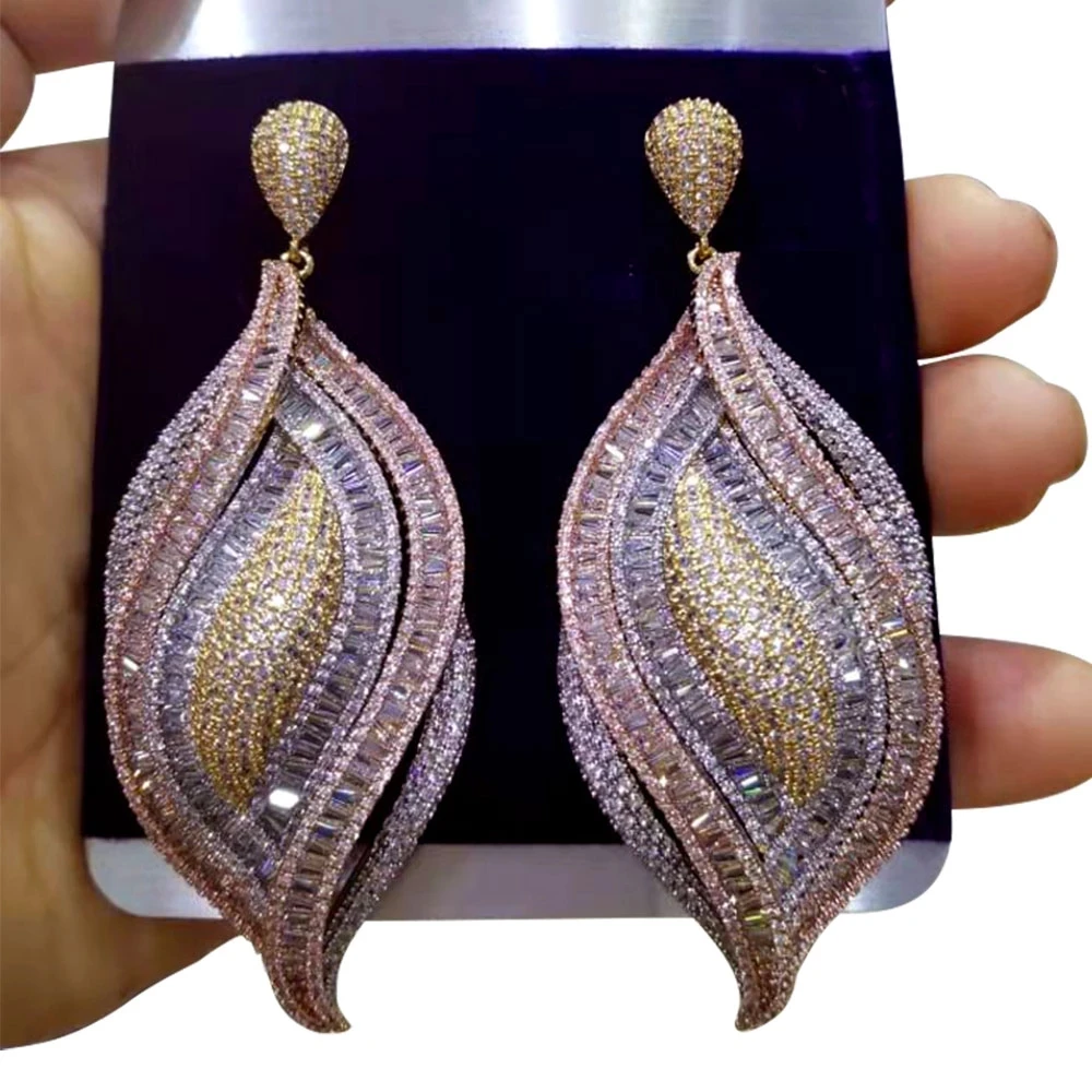 

Missvikki Luxury Vintage Big Dangle Earrings For Women Wedding Cubic Zirconia CZ Crystal Sparkling Naija Dance Party Jewelry