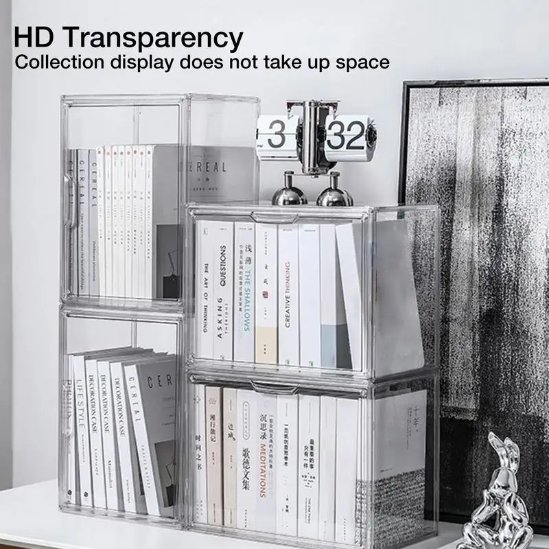 Desktop Book Organizer Transparent Dustproof Magazin Storage Box Thickened Plastic Bookcase Office Decor Bookshelf Display Case