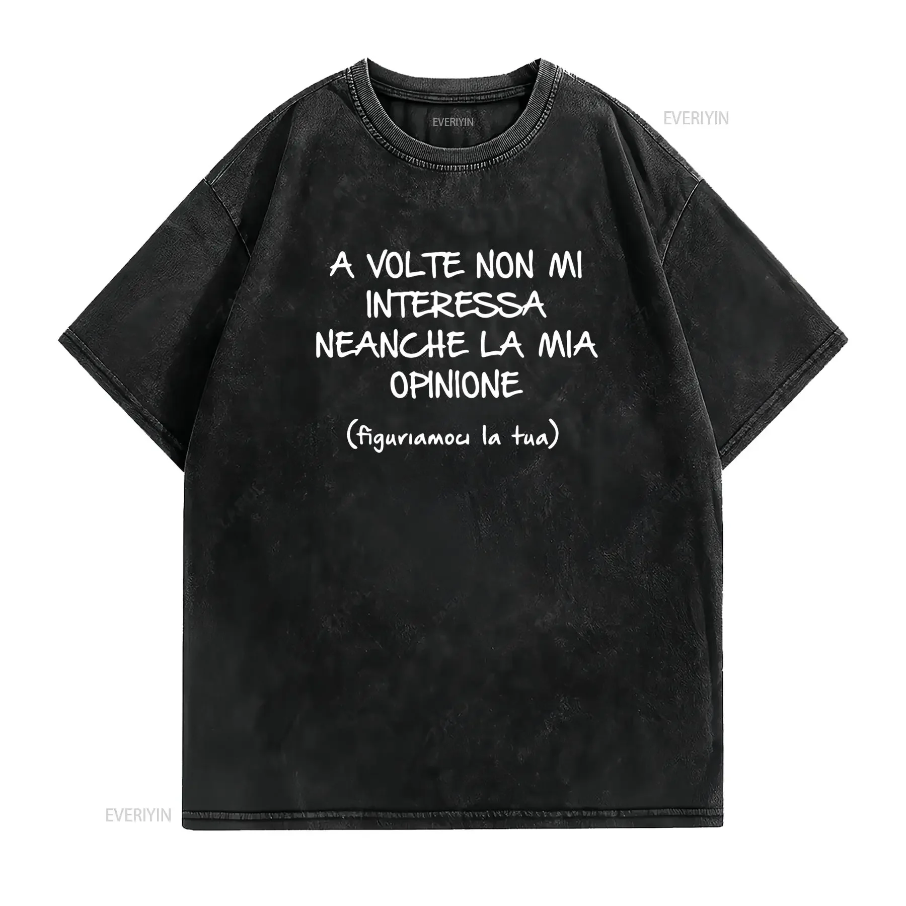Maglietta da uomo con frase divertente in italiano A volte non mi importa nemmeno della mia stessa opinione Nera stampa fashion