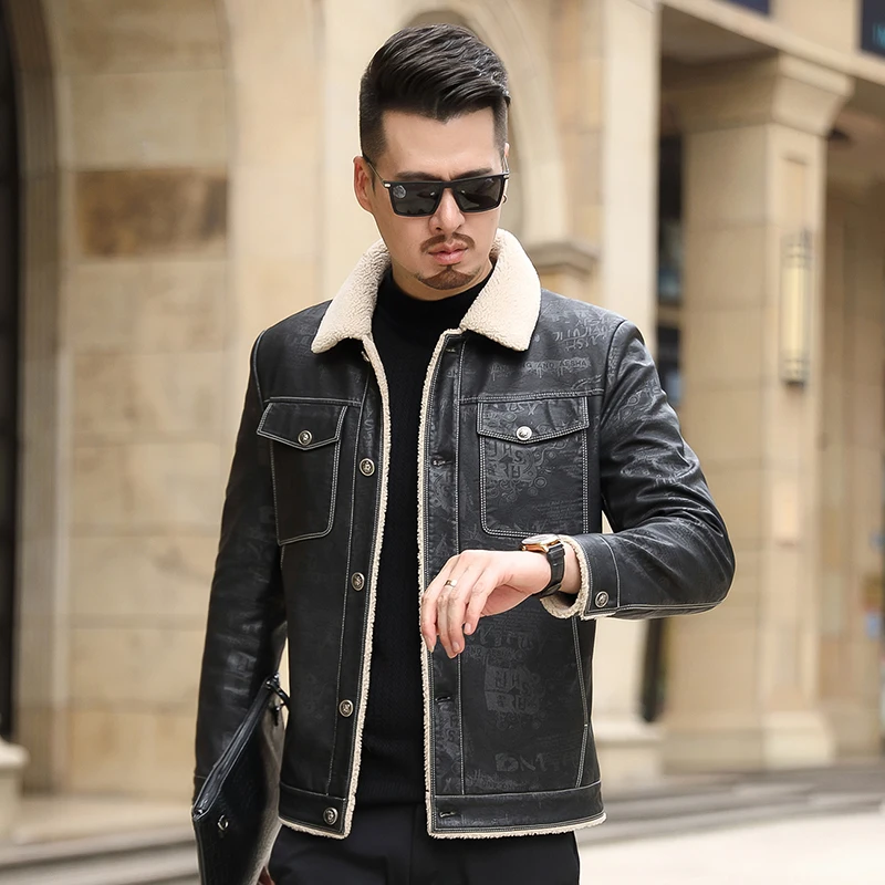 男性用PUレザージャケット,厚手のフリース,暖かいコート,ビジネスウェア,カジュアルなストリートウェア,新しいアウター,冬
