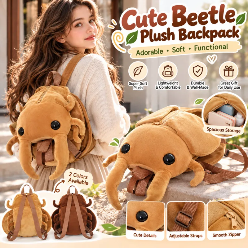 Y2K Backpacks 45cm Rhinoceros Stag Beetle Soft Stuffed Insect Animal Shoulder Bag Novelty Cute Bag Girls Birthday Holiday Gift