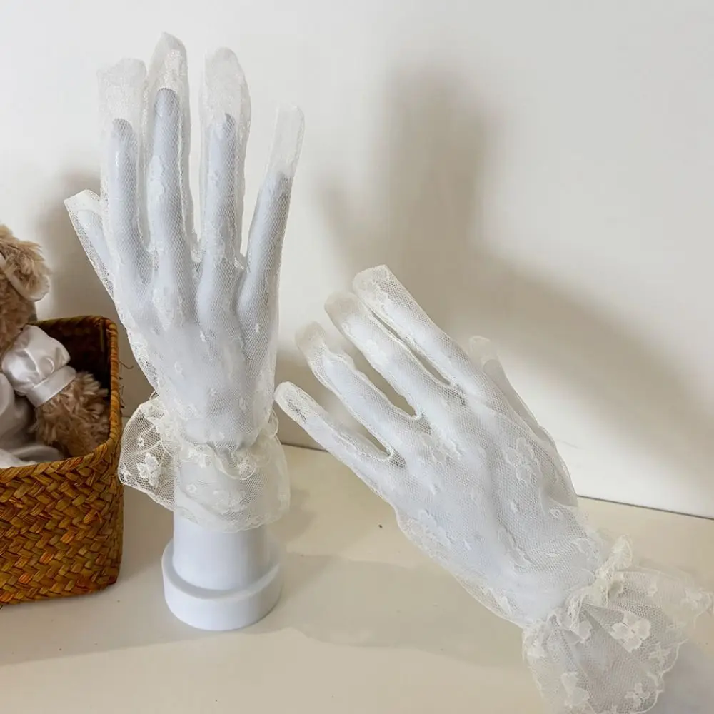 Fashion Mesh Lace Gloves Breathable Thin Bridal Gloves Transparent Non-slip Tulle Gloves Bridal