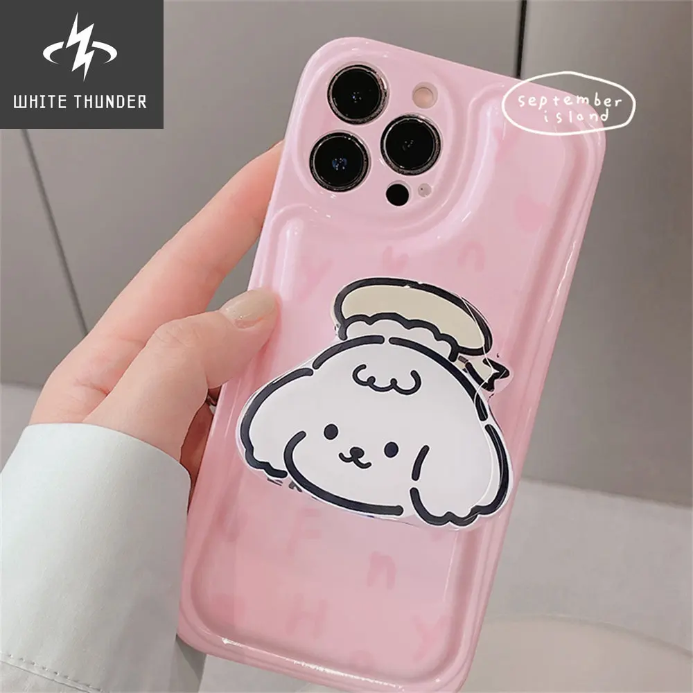 Japan Korean Cute Pink Letter Dog Bracket Soft Phone Case For IPhone 12 11 13 Pro Max XR X XS Max Holder Protective Back Cover