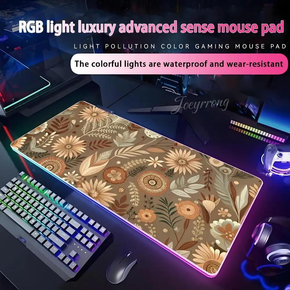 

Коврик для мыши в стиле бохо с цветочным принтом для FPS eSports RGB, расширенная игровая клавиатура, светодиодные коврики, большие 1000x500 мм XXL Gamer