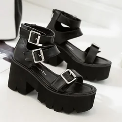 Ankle Strap Summer Fashion Women Sandals Open Toe Platform Shoes High Thick Heels Female Black Unique Party Shoesghn6