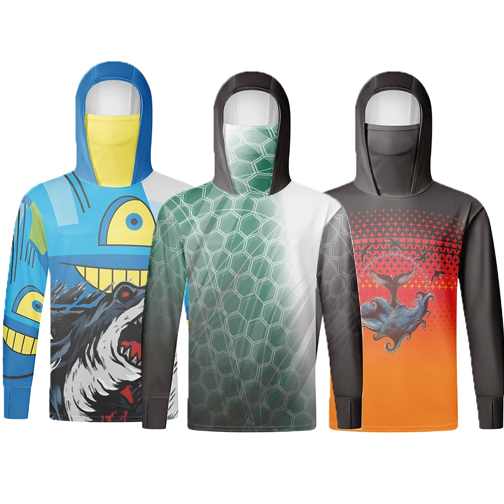 Mask hooded Men long sleeve Fishing clothing fishing t shirt uv protection Sports elasticity Fishing Apparel