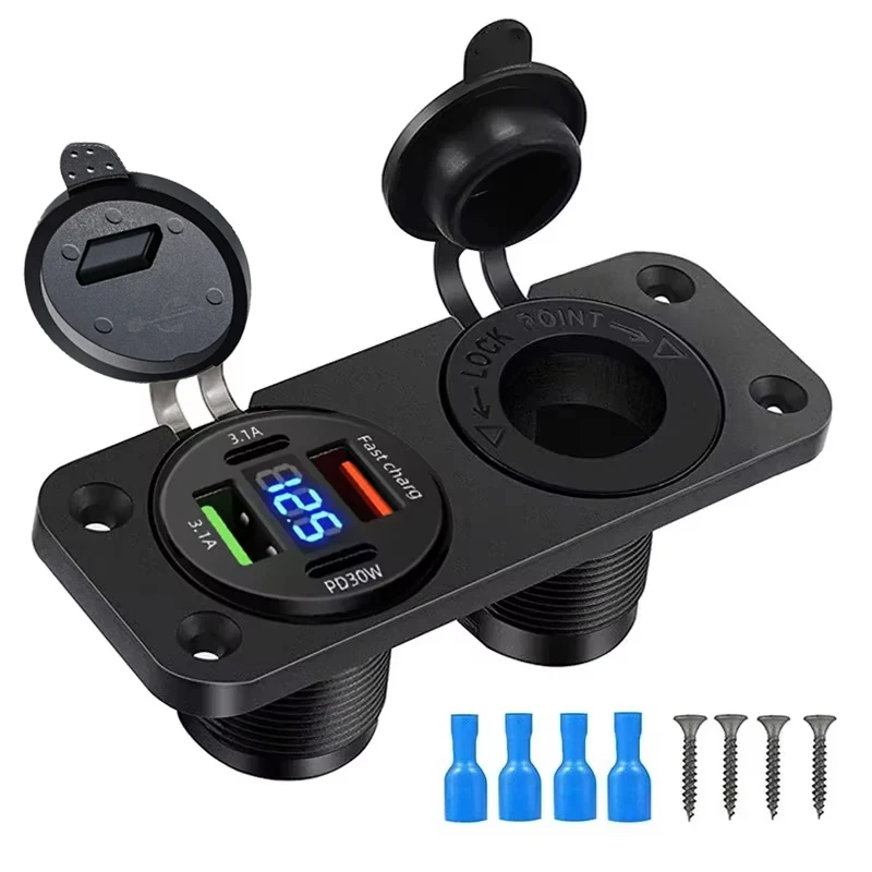 Wasserdichte Zigarettenanzünder-Steckdose, Schnellladung 3.0, 12 V/24 V, Dual-USB-Auto-Steckdose mit LED-Voltmeter, Touch-Schalter für Auto, Wohnmobil, Boot