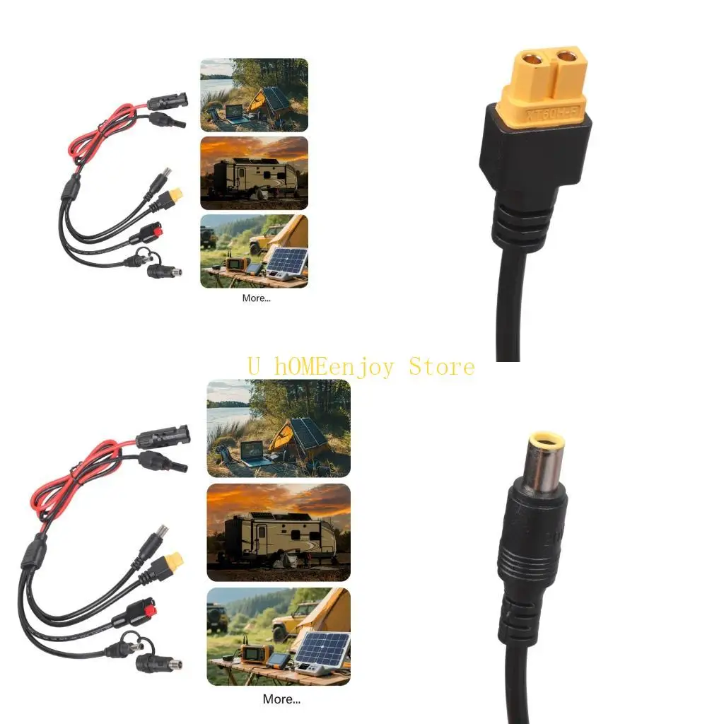 B0KF 5 In 1 Solar Panel Connector Cable With XT60 Female DC7909 DC5521 Adapter For Portable Power Stations And Generators