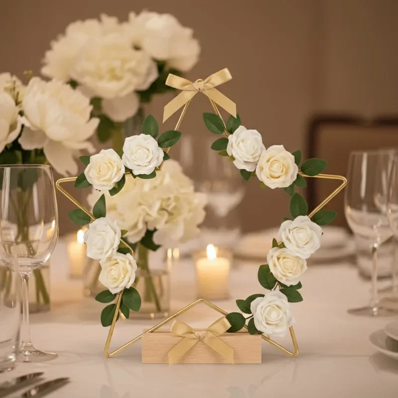 8 Set Golden Pentagrams with Wooden Bases Wedding Table Center Decor Metal Garlands Wall Hanging Garland Crafts Party Decorative