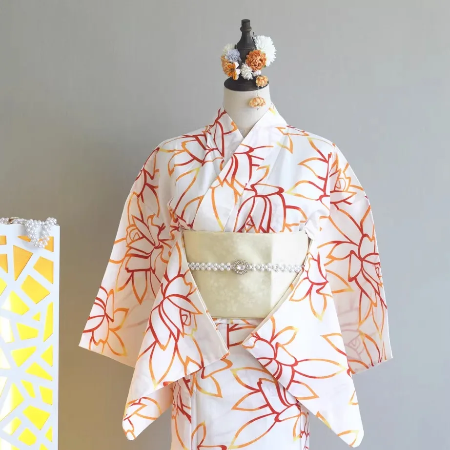 Traditional Yukata Kimono Cotton Dress Gradual Color White Bottom Girls Women's Clothing Summer 2025 Fashion Trend